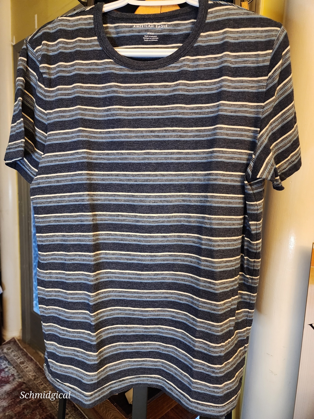 American Eagle Outfitters Navy and White Striped Short Sleeve‎ Tee